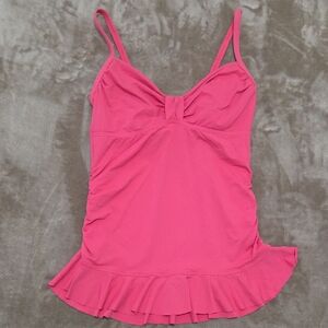 Lands End Pink Ruffled Swim Top